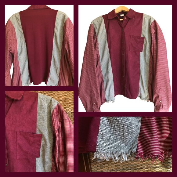 Upcycled Patchwork Shirt, Size L-XL: Mixed Print Button-Down Reworked Blouse - Picture 10 of 10